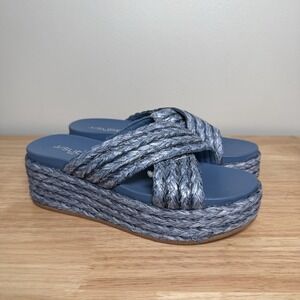 J/SLIDE QUIVER Bone Raffia Sandal sz 8.5 Blue